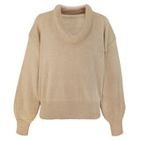 Chunky Ribbed Knit Neck Drop Shoulder Blouson Sleeve Oversized Sweater