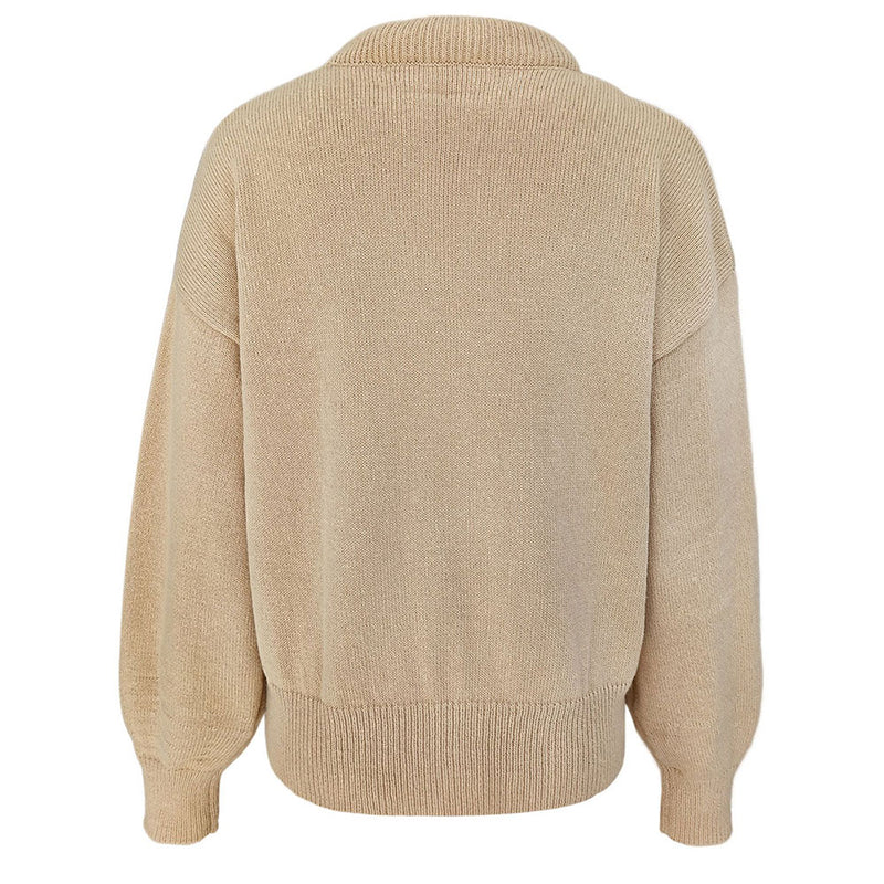 Chunky Ribbed Knit Neck Drop Shoulder Blouson Sleeve Oversized Sweater