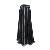 Minimalist High Waist Fringe Trim Black and White Stripe Knit Maxi Skirt