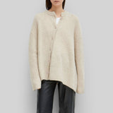 Asymmetrical Buttoned Crewneck Cashmere and Mohair Blend Oversized Knit Cardigan