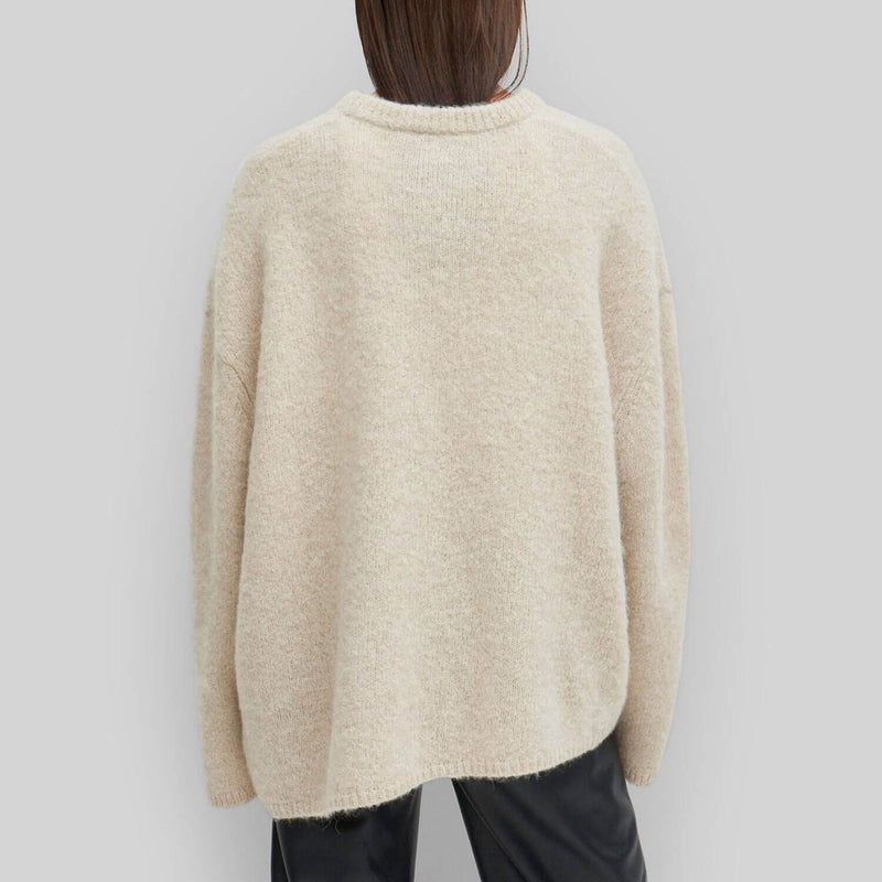 Asymmetrical Buttoned Crewneck Cashmere and Mohair Blend Oversized Knit Cardigan