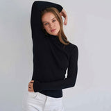 Basic High Neck Long Sleeve Stretch Fitted Ribbed Knit Winter Pullover Sweater