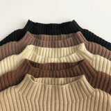 Basic Solid Color Mock Neck Long Sleeve Chunky Ribbed Knit Kids Pullover Sweater