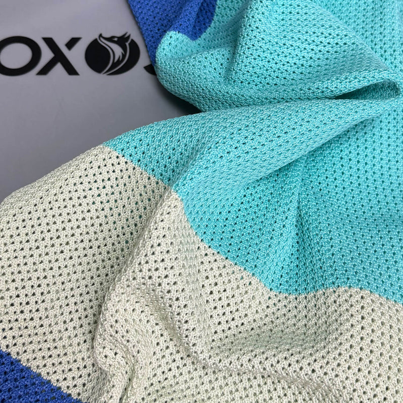 Bohemian Blue Color Block Striped Print High Waist Crochet Knit Maxi Skirt