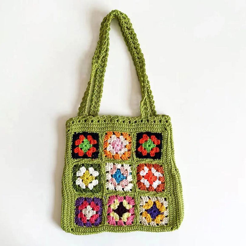 Bohemian Floral Granny Square Handmade Crochet Knit Shoulder Bag
