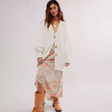 Boho Chic Spread Collar Button Up Long Sleeve Oversized Knit Cardigan