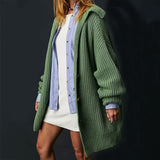 Boho Chic Spread Collar Button Up Long Sleeve Oversized Knit Cardigan