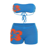 Boho Floral Jacquard Knit Crop Tube Top and Low Rise Boy Shorts Matching Set