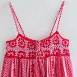 Boho Geometric Embroidered Granny Square Crochet Knit Maxi Sundress