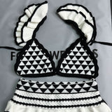 Boho Triangle Knit Wrap Bra Top and Ruffle Tiered Maxi Skirt Matching Set