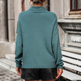 Boho Western Style V Shaped Fringe Turtleneck Long Sleeve Pullover Sweater