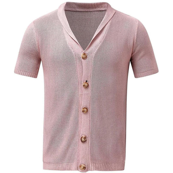 Breathable Semi Sheer Textured Collared Button Front Men Summer Knit Shirt