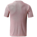 Breathable Semi Sheer Textured Collared Button Front Men Summer Knit Shirt