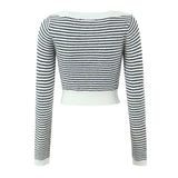 Breton Stripe Boat Neck Long Sleeve Ribbed Knit Crop Pullover Sweater