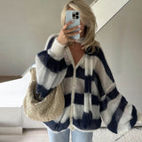 Breton Striped Scarf V Neck Dropped Shoulder Button Up Oversized Cardigan