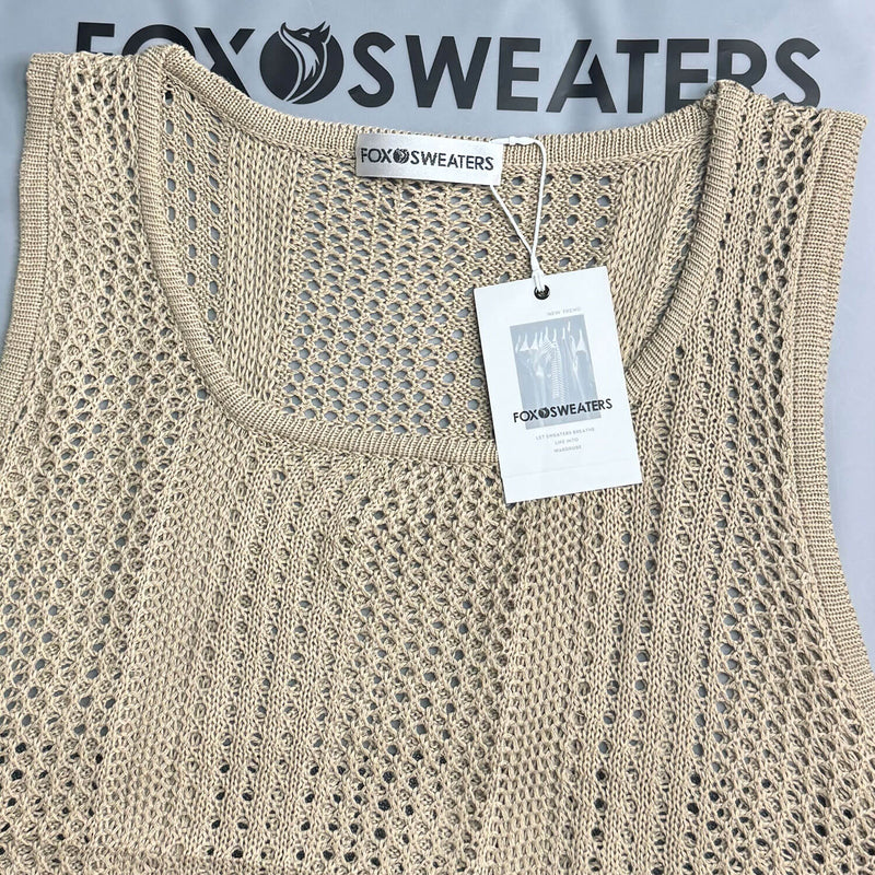 Casual Breathable Sheer Pointelle Knit Crew Neck Men Summer Sweater Vest