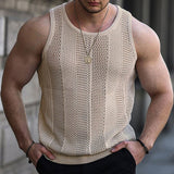 Casual Breathable Sheer Pointelle Knit Crew Neck Men Summer Sweater Vest