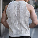 Casual Breathable Sheer Pointelle Knit Crew Neck Men Summer Sweater Vest