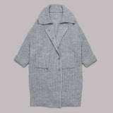 Casual Collared Drop Shoulder Button Front Chunky Brioche Knit Duster Cardigan