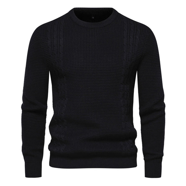 Casual Crew Neck Long Sleeve Winter Men Waffle Cable Knit Pullover Sweater