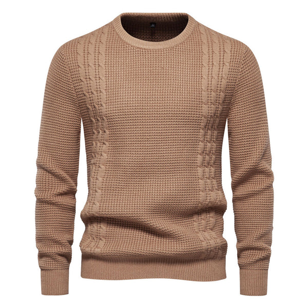 Casual Crew Neck Long Sleeve Winter Men Waffle Cable Knit Pullover Sweater