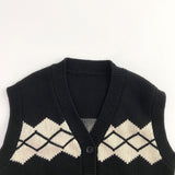 Casual Geometric Jacquard Knit V Neck Sleeveless Button Front Boys Cardigan