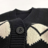 Casual Geometric Jacquard Knit V Neck Sleeveless Button Front Boys Cardigan