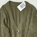 Casual Rib V Neck Button Up Long Sleeve Pocket Chunky Cable Knit Cardigan