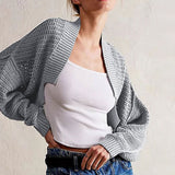 Casual Ribbed Knit Notch Open Front Sleeved Oversized Cocoon Cardigan