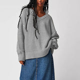 Casual Ribbed Knit V Neck Inside Out Long Sleeve Oversized Sweater