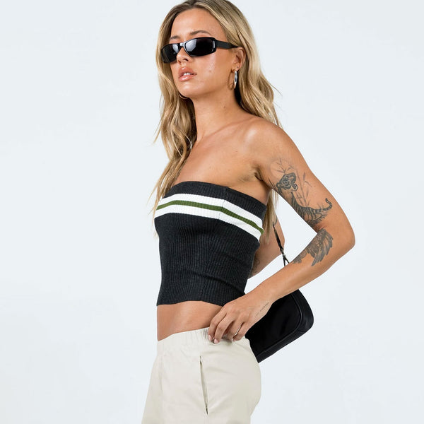 Chic Contrast Striped Pattern Cropped Ribbed Knit Tube Top