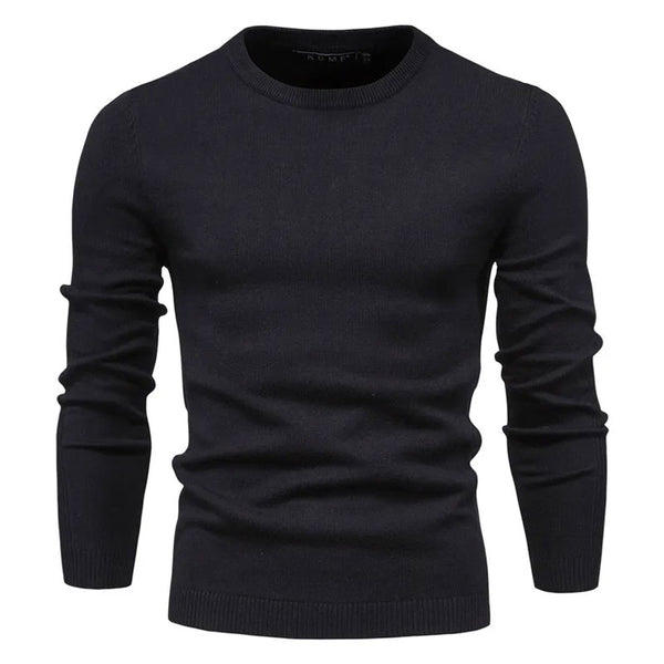 Chic Ribbed Knit Trim Crew Neck Long Sleeve Winter Men Pullover Sweater