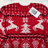 Classic Red Christmas Motif Fair Isle Crew Neck Pullover Mini Sweater Dress