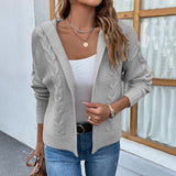 Classic Chunky Cable Knit Long Sleeve Open Front Hooded Cardigan