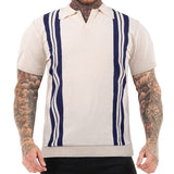 Classic Color Block Striped Collared V Neck Short Sleeve Men Knit Shirt