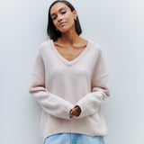 Comfy Oversized Monochrome V Neck Drop Shoulder Long Sleeve Pullover Knit Sweater