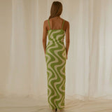 Contrast Geometric Print Spaghetti Strap Scoop Neck Open Back Maxi Slip Sweater Dress