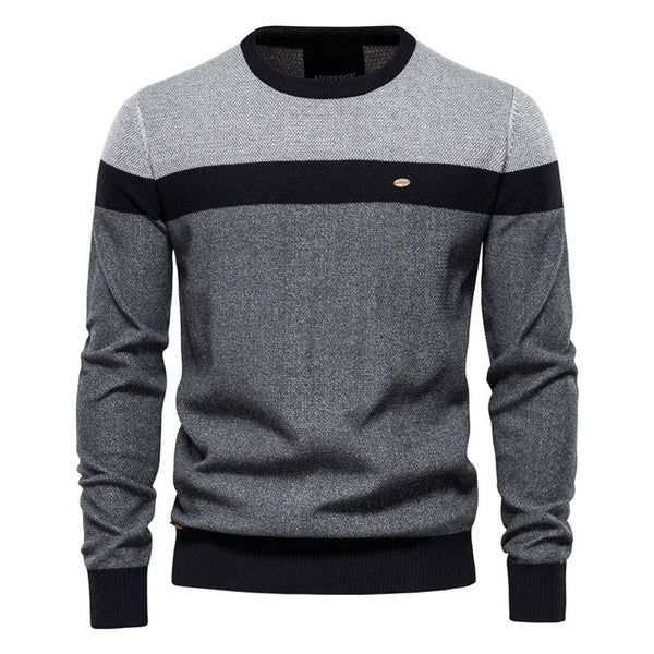 Cosy Winter Color Panel Crew Neck Long Sleeve Men Pullover Sweater