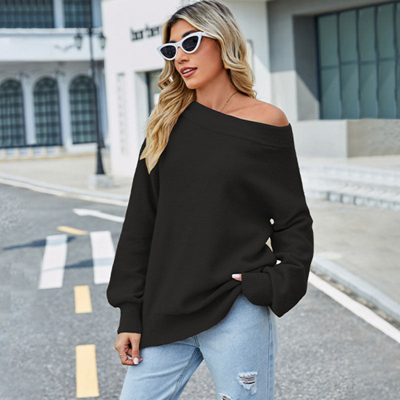 Cozy Monochrome Funnel Neck Long Sleeve Oversized Pullover Sweater