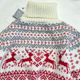 Cozy Red Nordic Fair Isle Reindeer Print Christmas Turtleneck Sweater