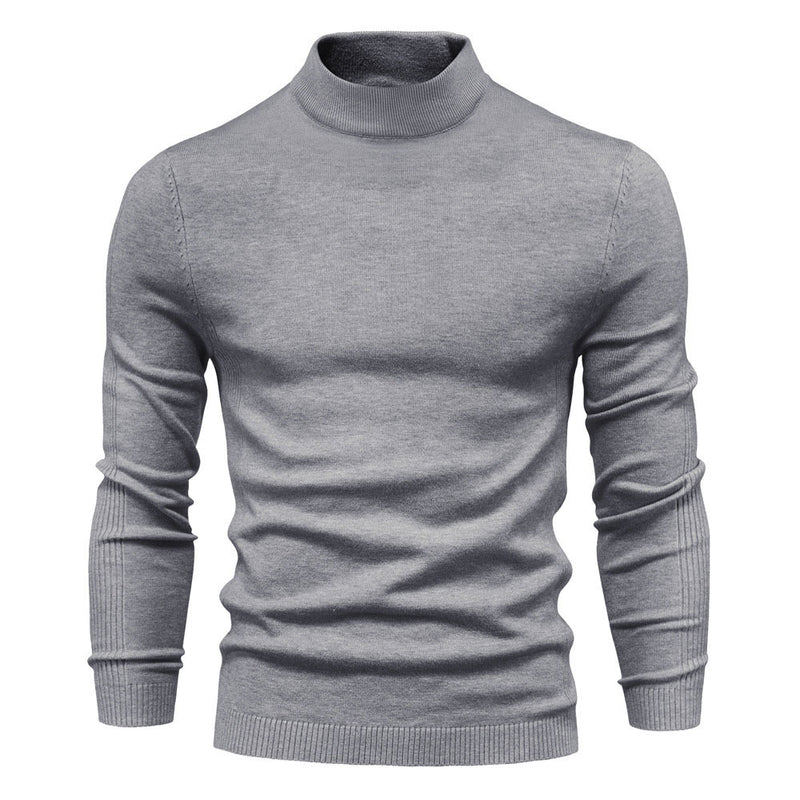 Cozy Ribbed Knit Long Sleeve Winter Fitted Men Mock Neck Pullover Sweater