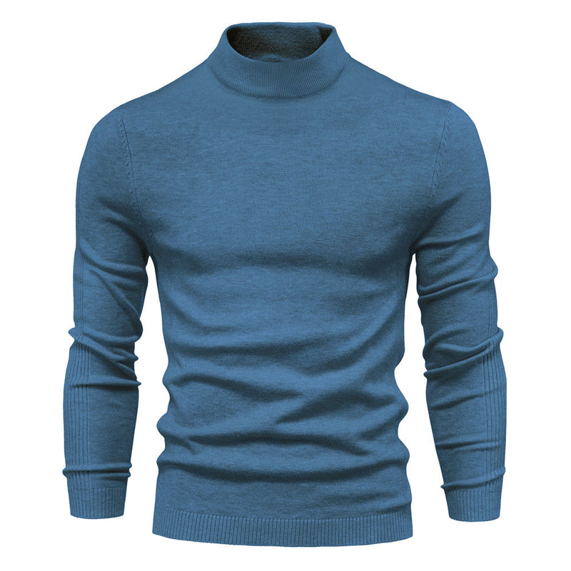 Cozy Ribbed Knit Long Sleeve Winter Fitted Men Mock Neck Pullover Sweater