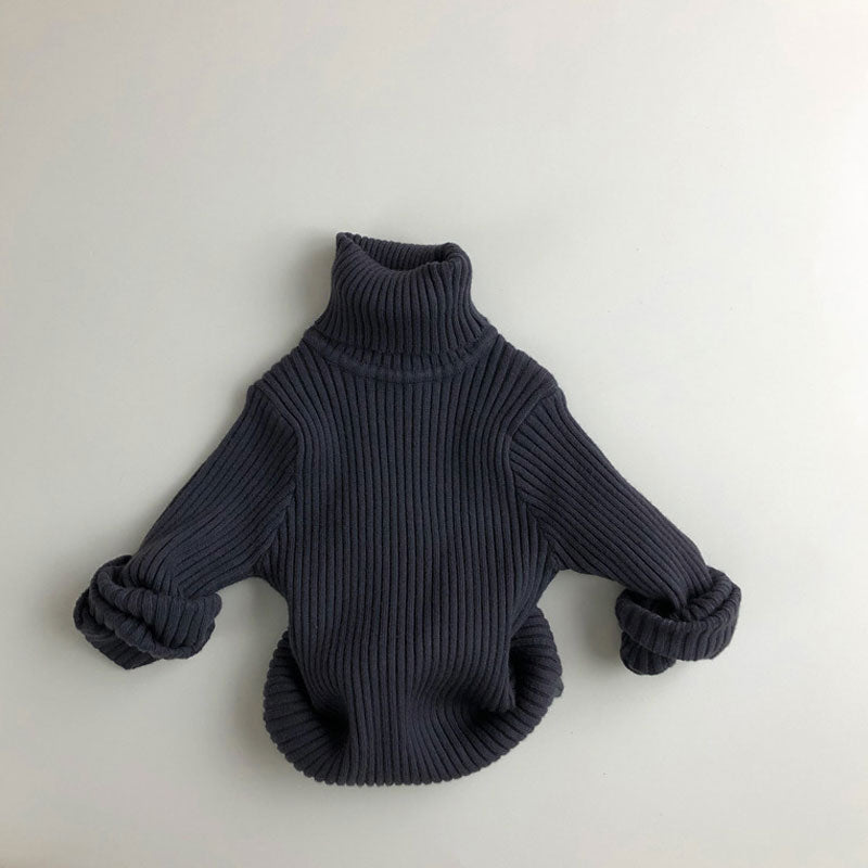 Cozy Solid Color Chunky Ribbed Knit Turtleneck Long Sleeve Kids Pullover Sweater