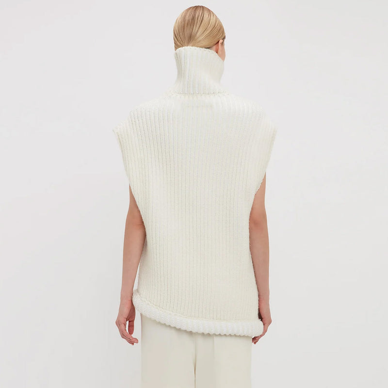 Cozy Turtleneck Drop Shoulder Turnover Hem Ribbed Knit Oversized Sweater Vest