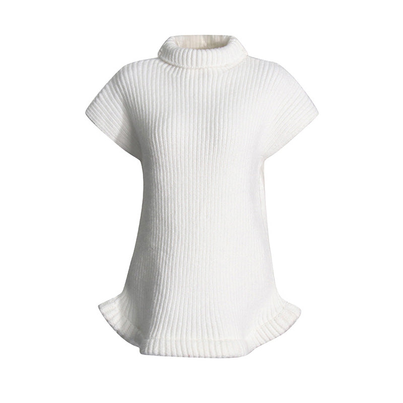 Cozy Turtleneck Drop Shoulder Turnover Hem Ribbed Knit Oversized Sweater Vest