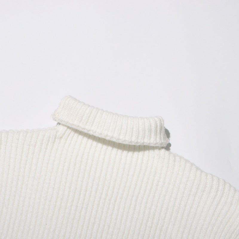 Cozy Turtleneck Drop Shoulder Turnover Hem Ribbed Knit Oversized Sweater Vest