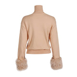 Cozy Turtleneck Faux Fur Trim Long Sleeve Ribbed Knit Pullover Sweater