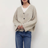 Cozy V Neck Button Front Wool and Alpaca Blend Oversized Long Sleeve Knit Cardigan