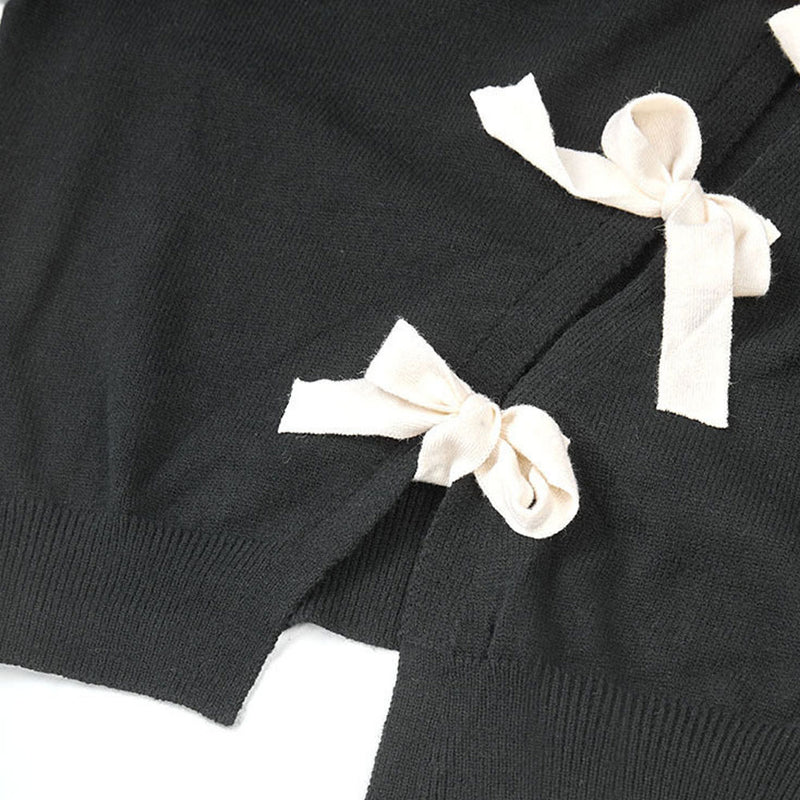 Cute Bow Tie Cutout Crew Neck Long Sleeve Oversize Pullover Sweater