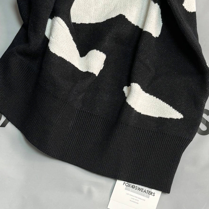 Cute Crew Neck Cloud Jacquard Knit Black Oversized Pullover Sweater